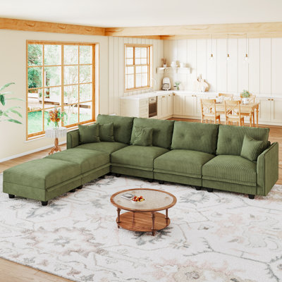 6 Seat Corduroy Convertible Modular Sectional Sofa With Storage, 4 Back Cushion 4 Throw Pillow