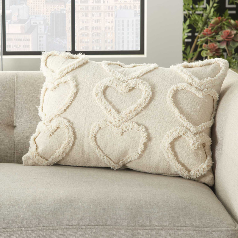 Artra Brianna Textured Hearts Rectangular Pillow Cover & Insert, Cream