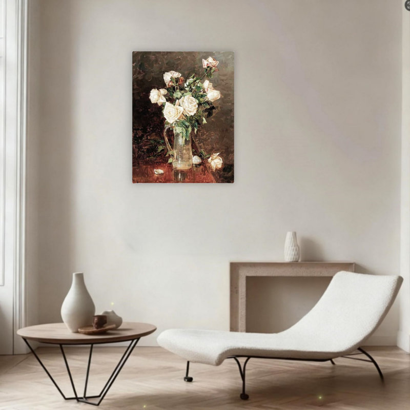 Impression sur toile sans cadre 24 "x 36" impressionniste, roses blanches en verre