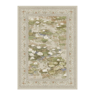 Aura Waterlily Art Machine Washable Area Rug