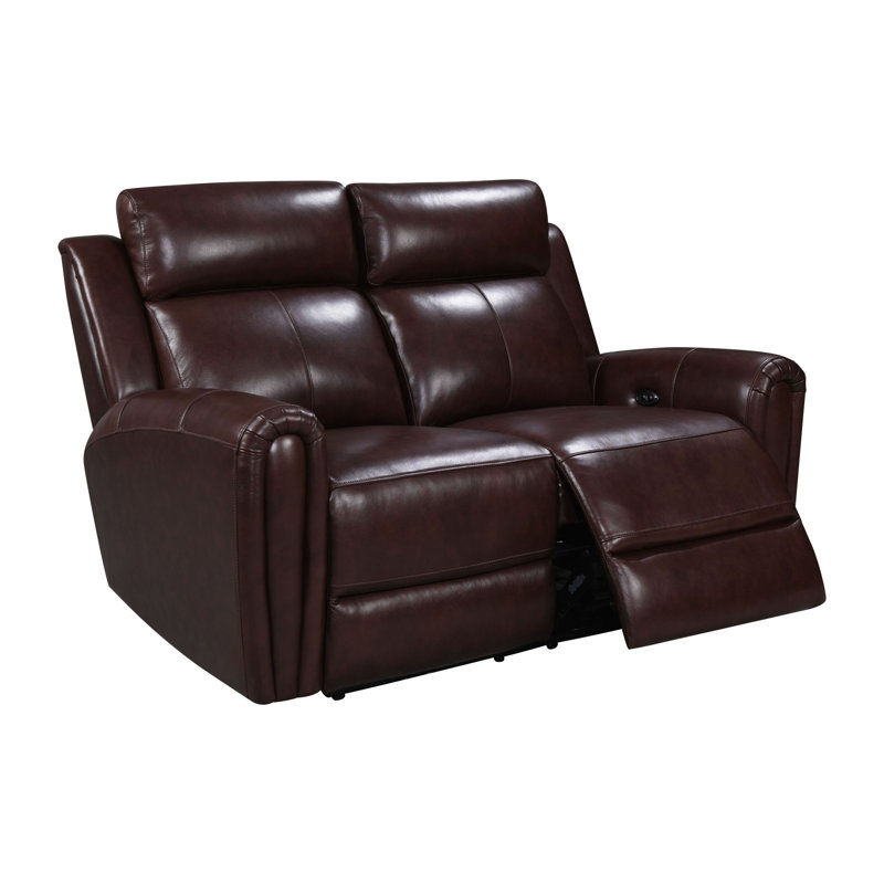 Iqraa Upholstered 61'' Power Reclining Loveseat, Brown Genuine Leather