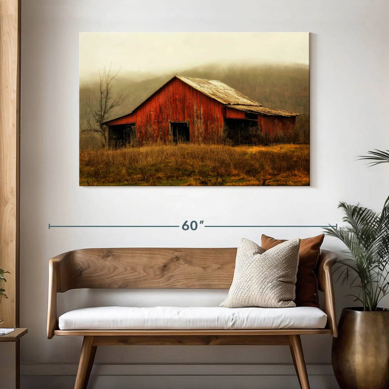 Skylight Barn dans le brouillard, H 32 po x l 48 po