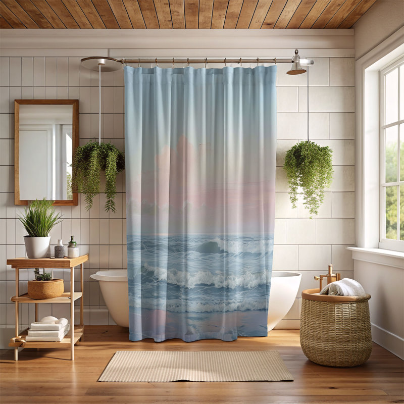 Peaceful Coastal Scenes - Rideau de douche standard 1 pièce, H 74 po x l 71 po