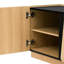 Armoire de rangement moderne U-Can avec coins arrondis, plateau contrastant en marbre et tablettes intérieures réglables