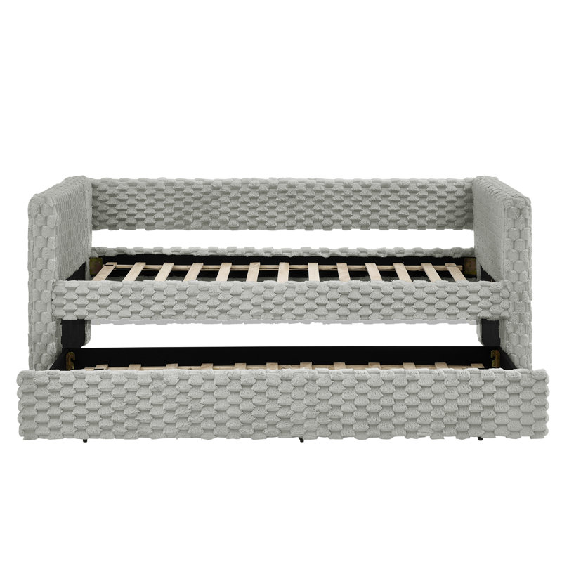 Lit de jour simple, canapé-lit rembourré, le bas se retire pour former un lit, tissu en velours côtelé rayé (86 po x 43,5 po x 34 po)