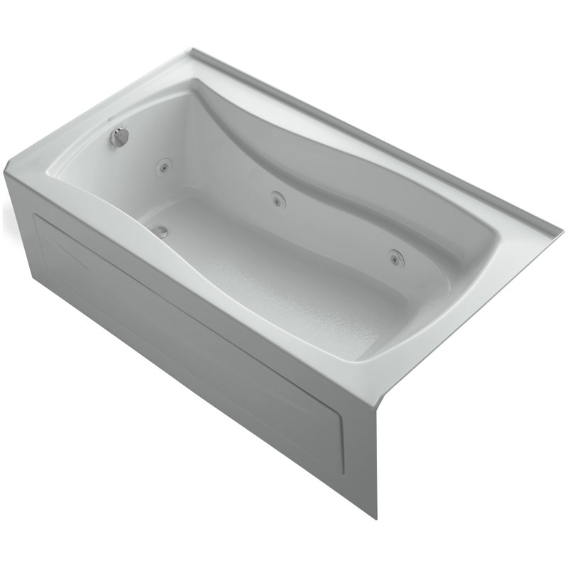 Mariposa 66" x 36" Alcove Whirpool Acrylic Bathtub with Heater, Ice Gray, Left