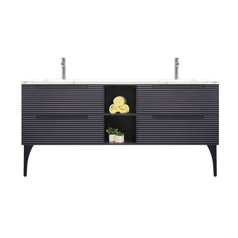 Ensemble de meuble-lavabo double 78 po Ariyannah, Bleu marine