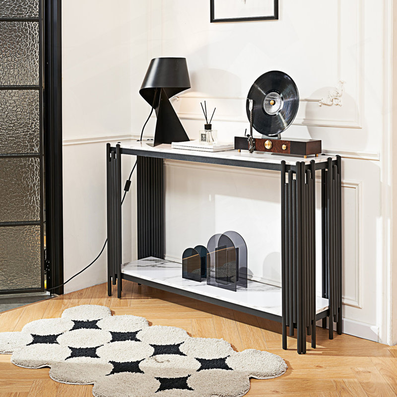 Console à 2 niveaux, table de canapé de salon, table d'entrée étroite moderne, table de canapé derrière