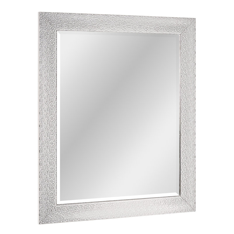 Miroir d'appoint mural décoratif encadré et biseauté à carreaux chromés et blancs - 33,5 po x 27,5 po, H 33,5 po x l 27,5 po