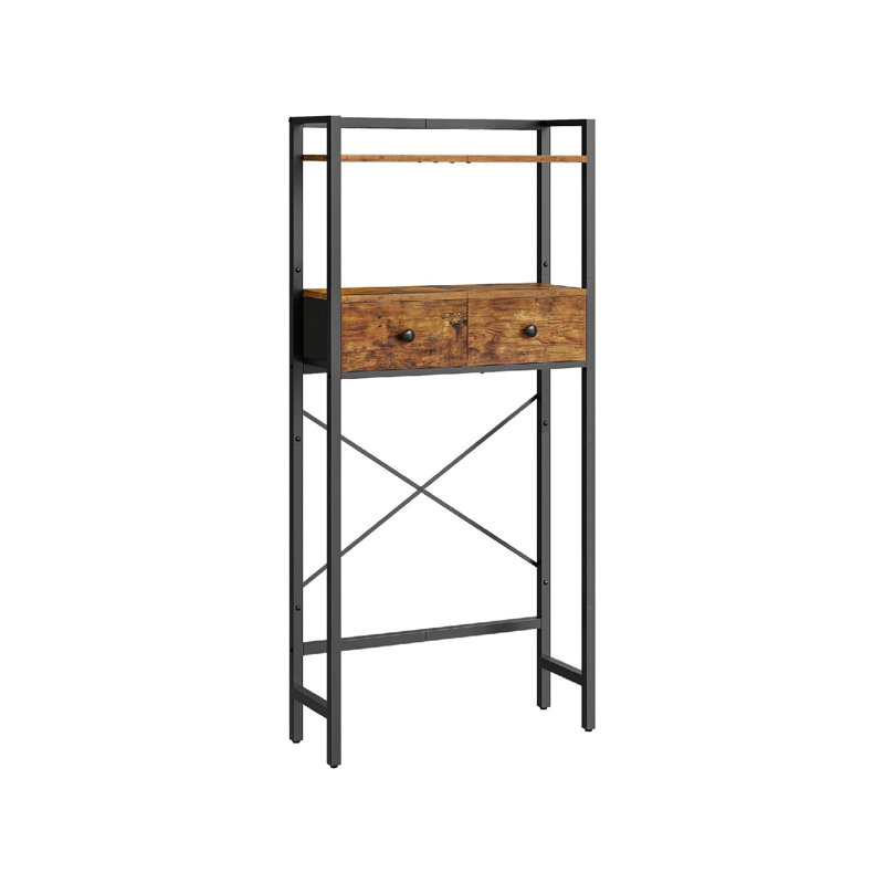 The Toilet Storage Rack With 2 Drawers, 3-Tier Bathroom Organizer Shelf Over Toilet,Rustic Brown And Black