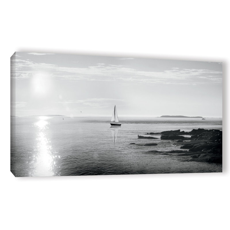 « evening voilier », reproduction de photo sur toile tendue en noir et blanc, H 18 po x l 36 po x P 2 po