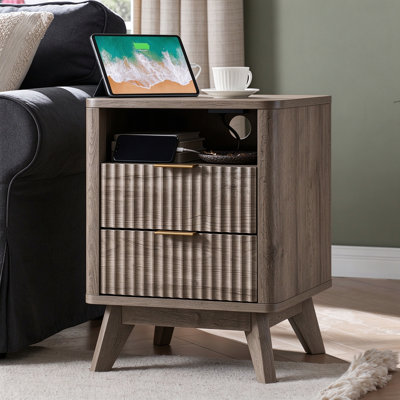 Ensemble de 2 tables de chevet cannelées avec station de charge et rangement intégrés