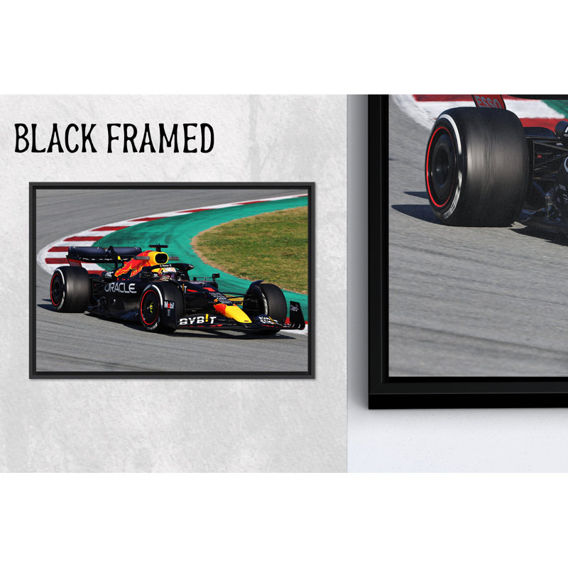 Art de la voiture de course de Formule 1: impression sur verre trempé moderne, 1P BlackFramedCanves, 59,1 po H x 82,7 po l