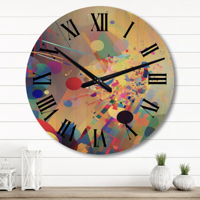 Crystalline Consciousnessin Retro Tones I - Horloge murale géométrique abstraite surdimensionnée