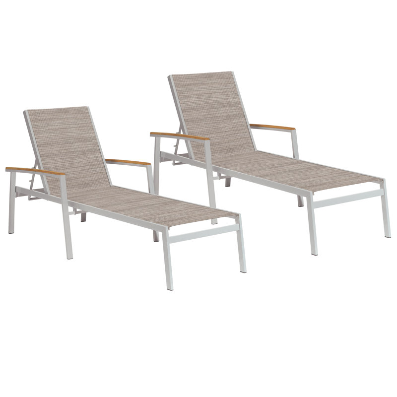 Travira Outdoor Rust-Resistant Metal Chaise Lounge Set, Bellows, Tekwood Natural, Flint