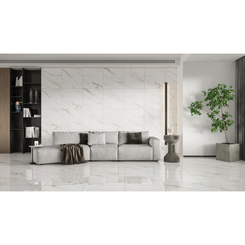 Shandar 24" x 24" Porcelain Marble Look Wall Floor Use Tile in Statuario, Matte