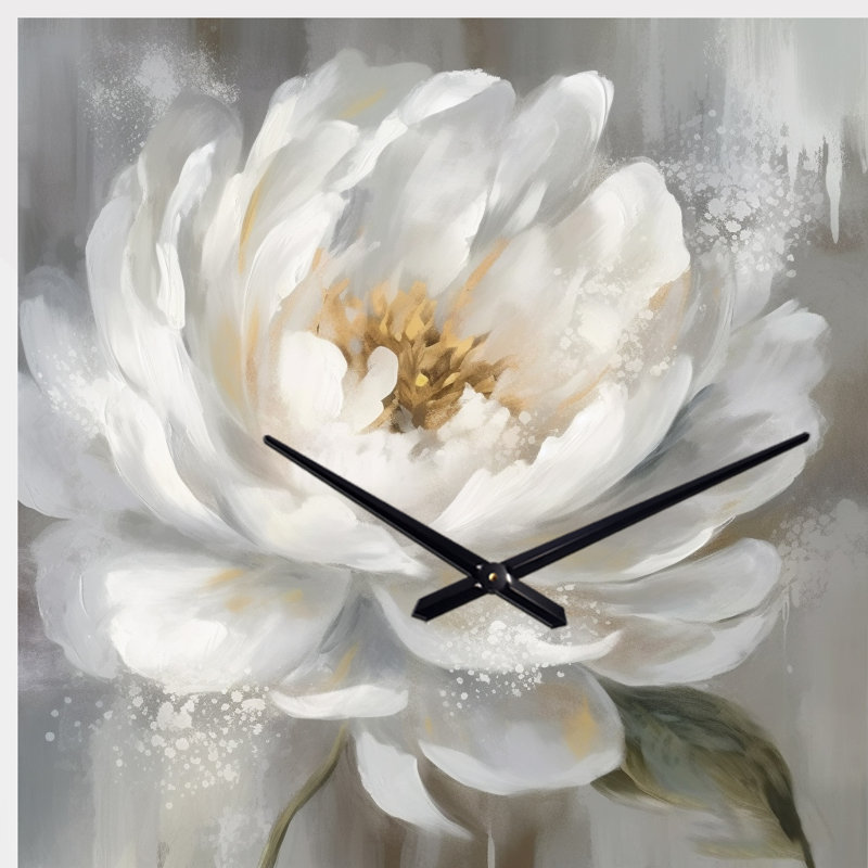 Pivoine blanche, art mural pivoines asymétriques, horloge murale de forme irrégulière, Grand
