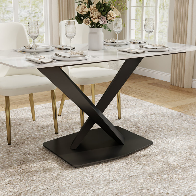 Ensemble de table et de chaises de salle à manger pour 4 personnes avec plateau en pierre frittée et revêtement en cuir PU.