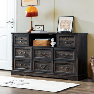 Dresser For Bedroom With 8 Drawers, Wood Bedroom Dressers With Led Light And Charging Station by Winston Porter