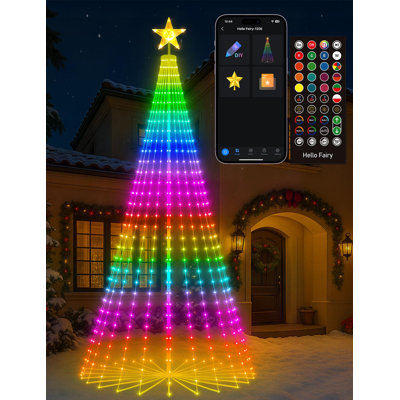 9FT Smart RGB Christmas Tree With 460 Leds, APP & Remote Control, 100+ Modes & Music Sync, IP65 Waterproof Outdoor Cone Tree For Yard Holiday Decor