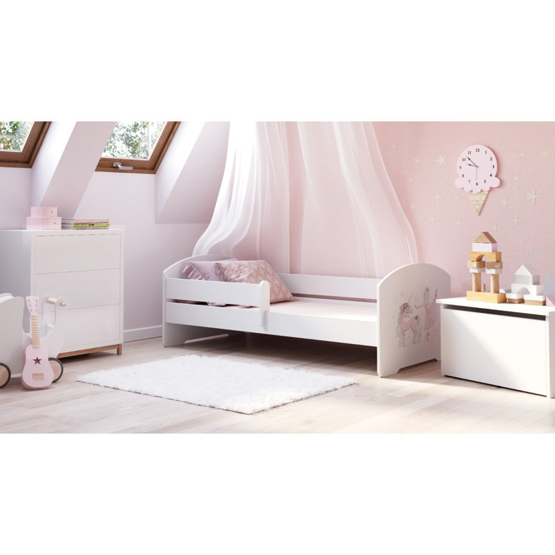 LUK children's bed with rail Girl with unicorn, Cot Bed/Toddler (70 x 140cm)