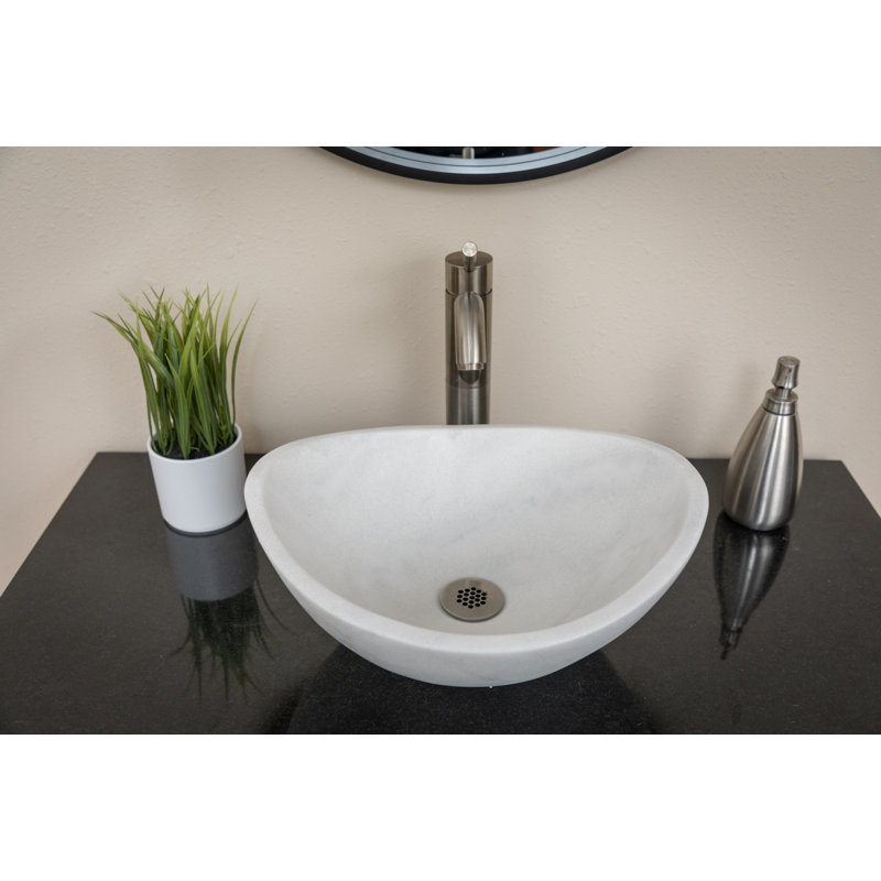 Lavabo de salle de bain ovale fait à la main Canoe Stone, Blanc sablé