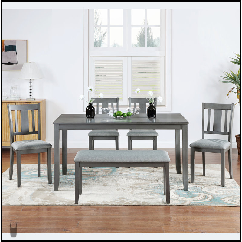 Ensemble de salle à manger de cuisine 6 pièces avec table rectangulaire en bois, 4 chaises rembourrées et un banc pour une assise confortable et une élégance moderne