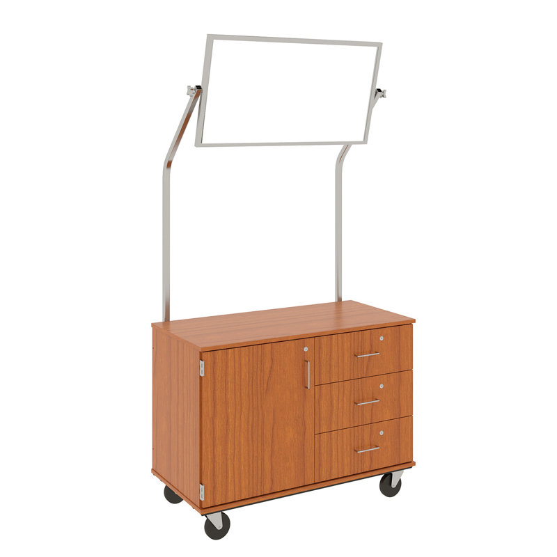 Station mobile de démonstration avec miroir - espace de rangement et trois tiroirs, Érable