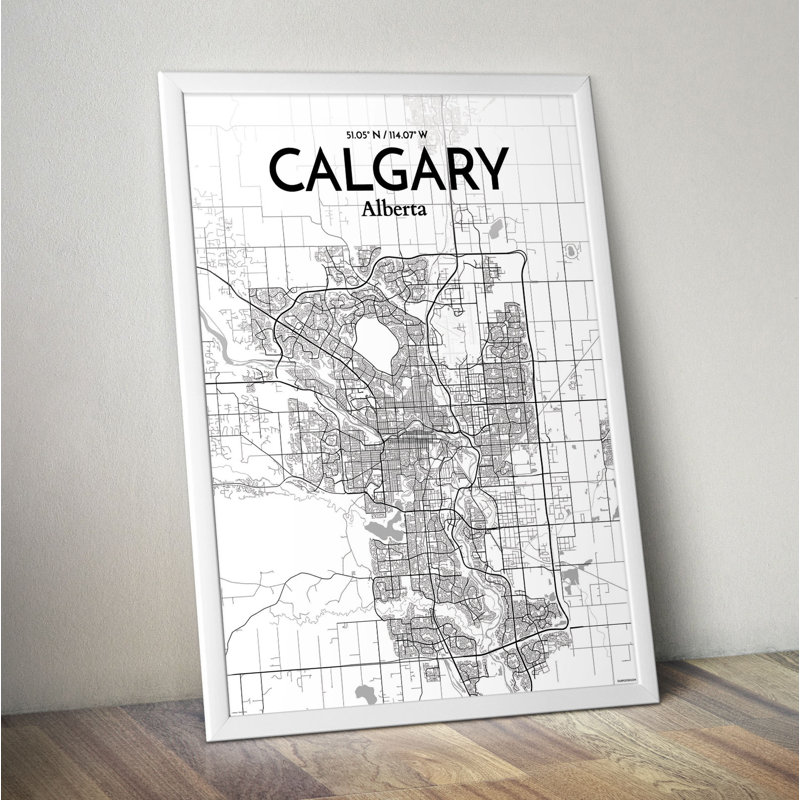 Calgary City Map - Single Picture Frame Print, 43.2cm H x 27.9cm W x 0.13cm D