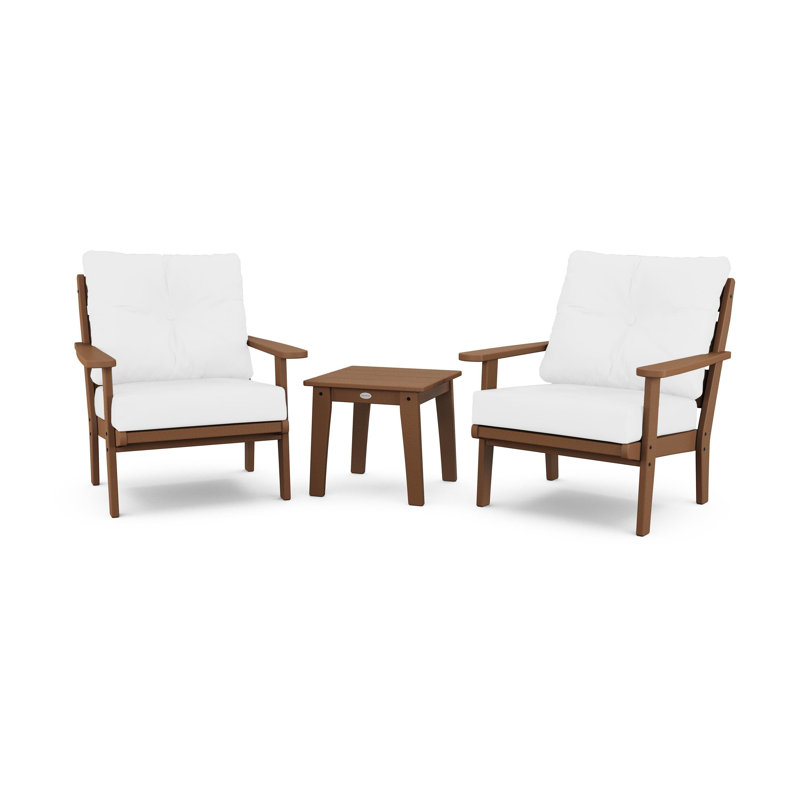 Lakeside 3-Piece Deep Seating Chair Set, Teak, Natural Linen
