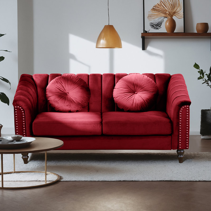 Canapé Mikole, H 31 po x l 60 po x P 31 po, Chenille rouge