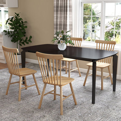 Rectangular Dining Table Set, Farmhouse Dining Table With Solid Wood Legs And Slat Back Windsor Dining Chairs For Kitchen/Dining Room/Guest Room
