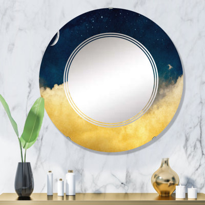 Nuage jaune sur un ciel bleu foncé - miroir mural traditionnel rond