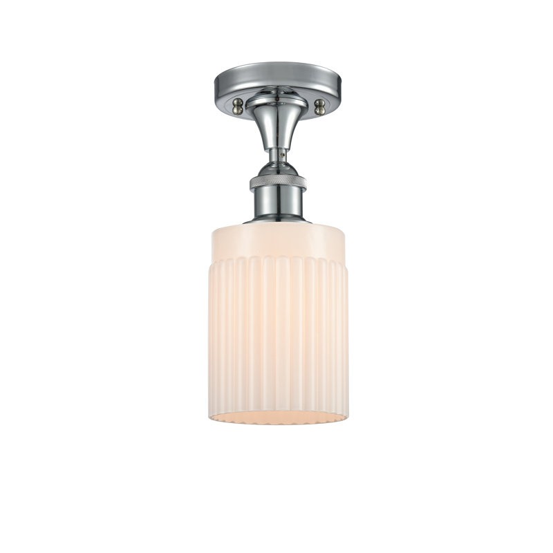 Plafonnier semi-encastré en verre Kamena, Ampoule DEL 6 watts rétro, Blanc mat, Chrome poli