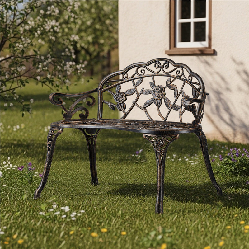 Waterproof Metal Outdoor Bench, Bronze