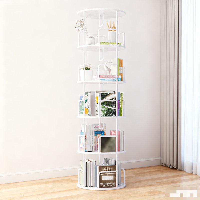Rotating Bookshelf Tower 5 Tier,Spinning Bookcase, Revolving 360 Book Shelf Narrow Tall Bookcase, Vertical Turning Round Storage Bookshelf ,Book Shelf Organizer For Bedroom, Living Room, White