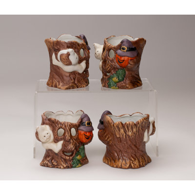 Ghost and Pumpkin Porcelain Votive Holder