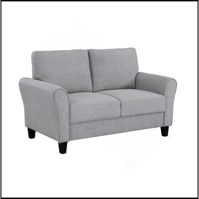 Causeuse moderne en tissu texturé gris foncé avec accoudoirs arrondis et coussins attachés