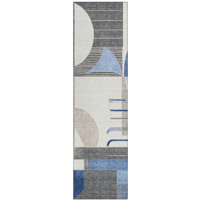 Daeira Blue Washable Indoor-Outdoor Rug - , 2'3" x 7'6"