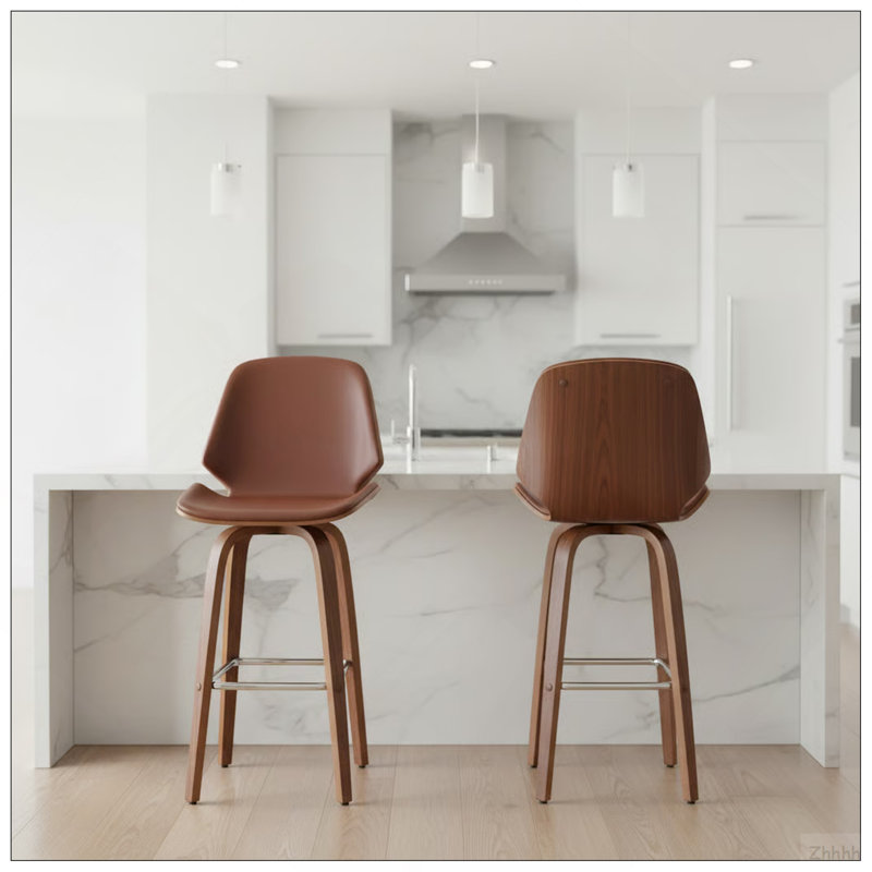 Tabouret de bar pivotant en similicuir et bois noyer 26 po Belora, Brown