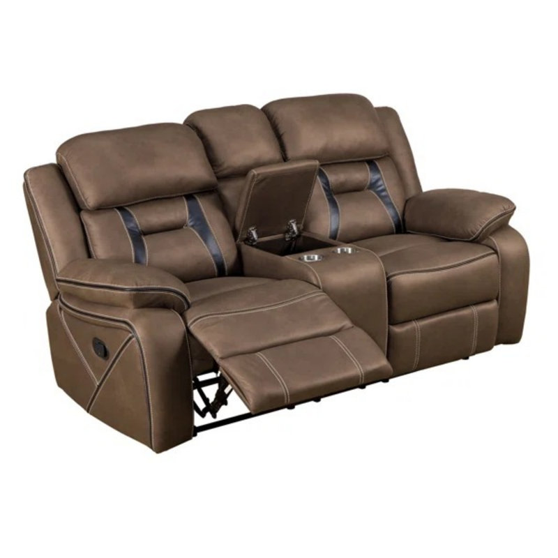 Canapé inclinable manuel en similicuir de 78 po de largeur avec porte-gobelet et rangement, Brun