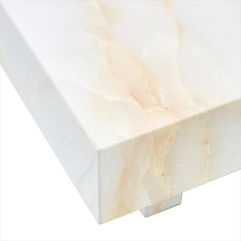 Table basse avec motif imitation marbre, centre de table compact en MDF blanc pur 31,4 pouces