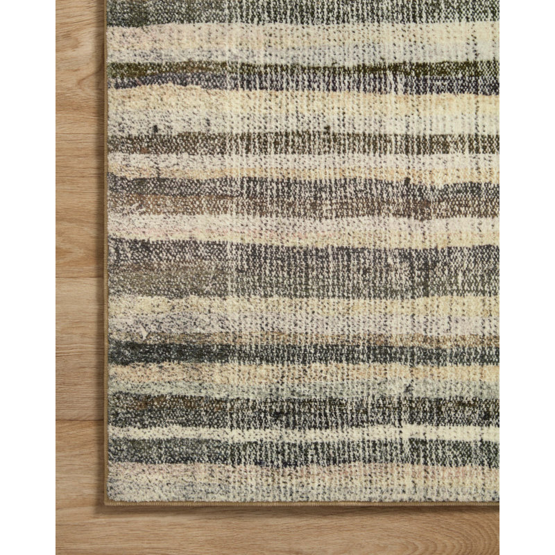 Humphrey Modern Plaid Runner Rug in Natural and Moss - 2'3" x 11'6"