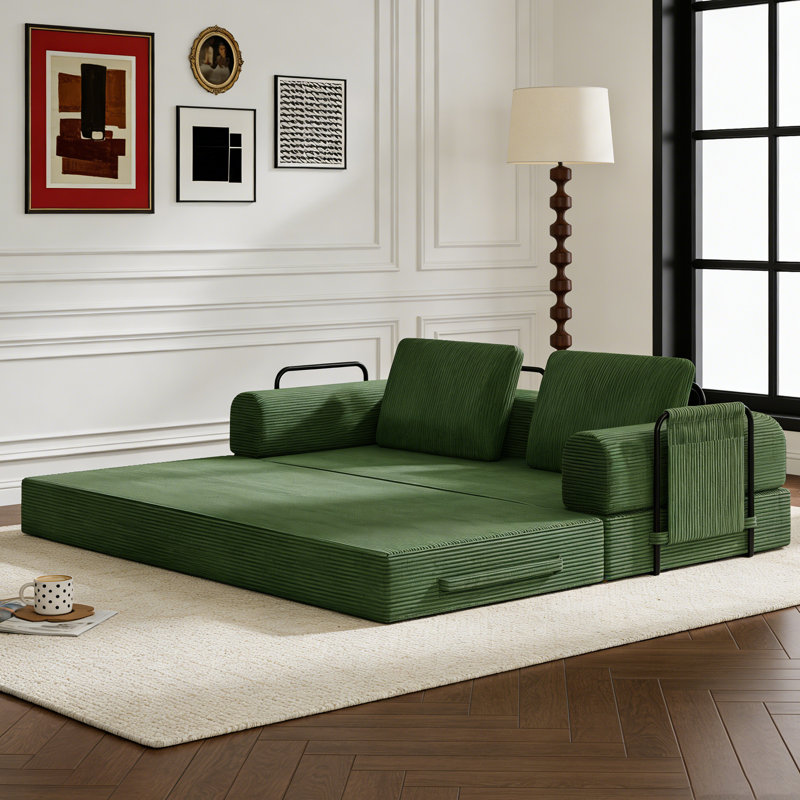 Canapé-lit convertible, futon pliable en velours côtelé avec cadre et coussin fixes, canapé-lit 3 places pour le salon, la chambre à coucher ou le studio
