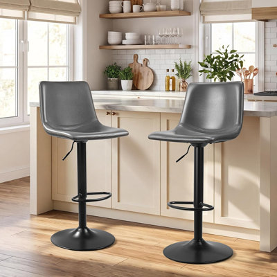 Halima Swivel Faux Leather Upholstered Adjustable Height Counter Stool with Steel Frame