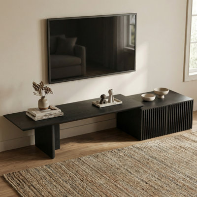 Extendable Tv Stand For 75" Tv, Entertainment Center With Storage, Modern Media Console For Living Room - Black  (60.6"-84.3" Extendable)