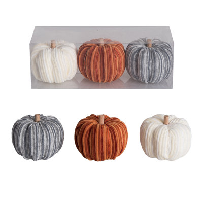 Mini Velvet Pumpkins Boxed Set of 3 Decorative Objects Pumpkin Sculptures Polyester Colorful Fall Harvest Tabletop Indoor Use Perfect for Home Decoration Gift Giving and Hostess Gifts