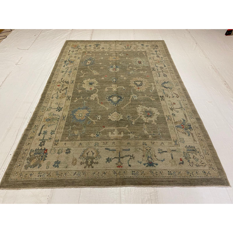 Tapis Oushak rétro fait à la main 6 pi 1 po x 9 pi 1 po One-of-a-Kind Anatolian