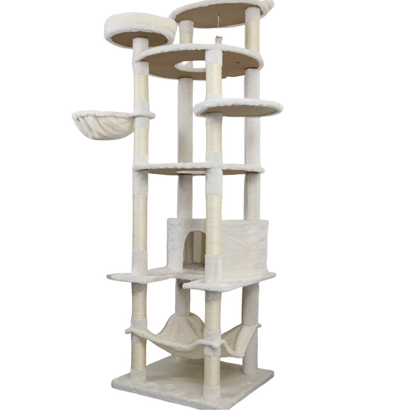 Tour pour arbre à chat 78 pouces beige avec poteaux à gratter en corde, grande et sécuritaire pour jouer avec plusieurs plateformes de condos spacieuses faciles à installer