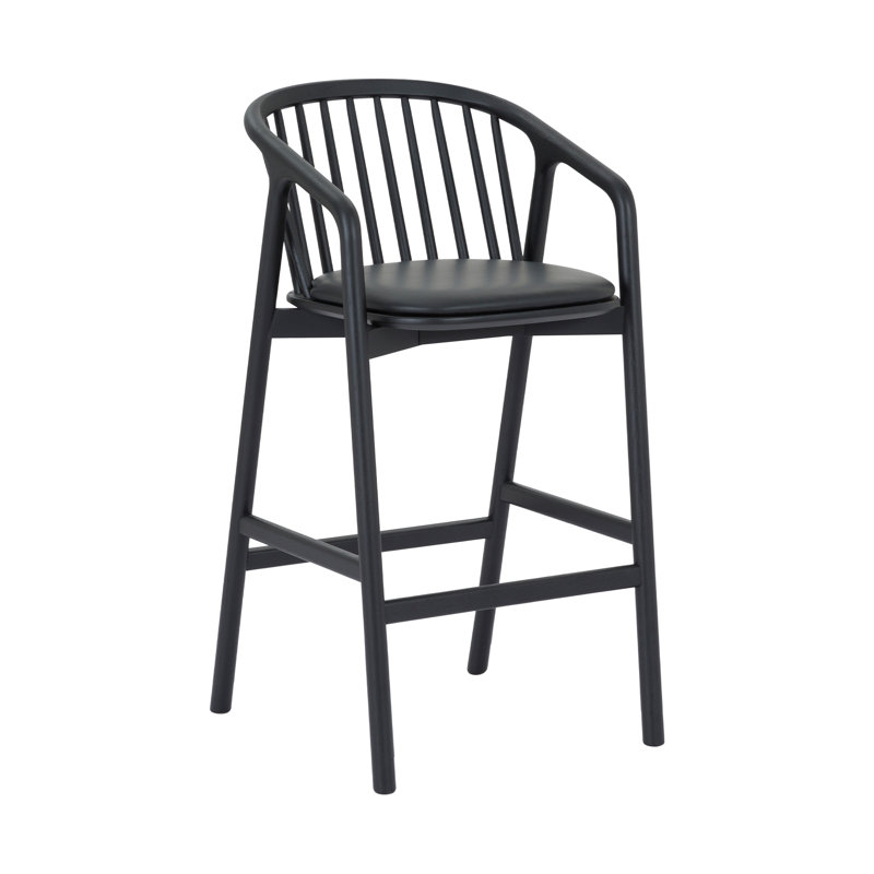 Tabouret de comptoir en bois de chêne noir et similicuir